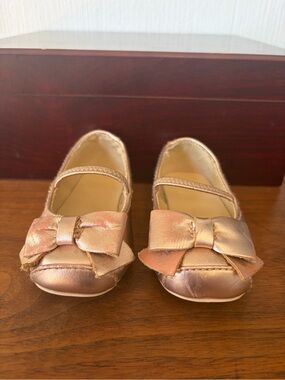 Janie and Jack Girls Metallic Rose Gold Bow Mary Jane Flats